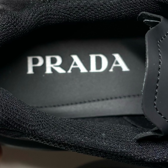 NEW PRADA Brushed Leather Sneaker Black Mens Size 8 - Picture 8 of 10